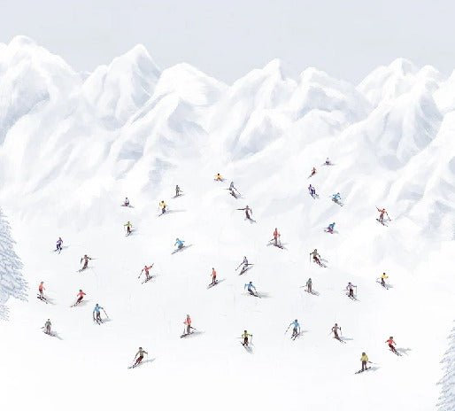 Papier peint montagne skieurs colorés, XXL, tendance