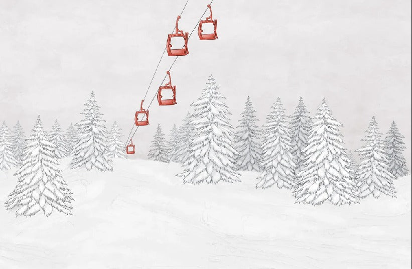 Papier peint montagne télécabine rouge, XXL, tendance