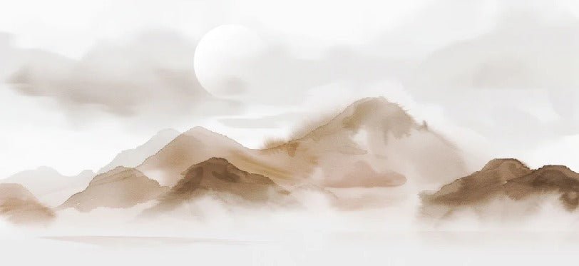 Papier peint montagnes voilées – Lueur sépia, XXL, tendance