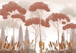 Papier peint cyprès pins et herbes de la pampa terracotta, XXL, tendance