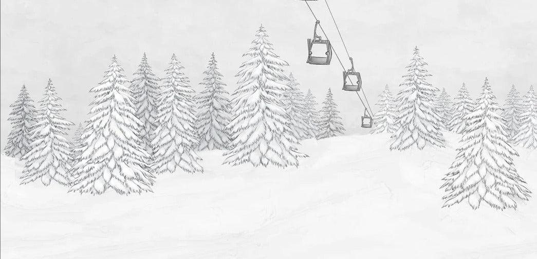 Tapete Berg Gondelbahn schwarz & weiß