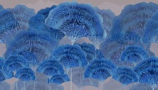 Moderne Tapete ginkgo zen blau