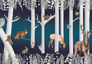 Kindertapete Zauberwald und seine Tiere Sternennacht