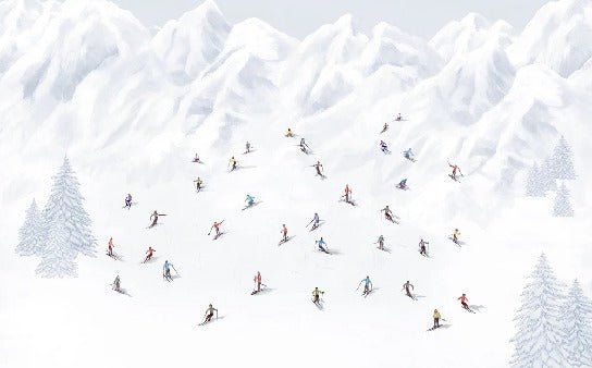 Papier peint montagne skieurs colorés, XXL, tendance