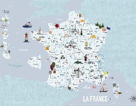 Tapete Karte von Frankreich Kind blau