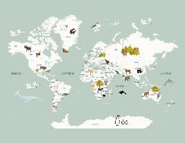 Papier peint Carte du monde en Francais enfant vert, XXL, tendance