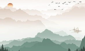 Papier peint montagne dans brume terracotta, XXL, tendance