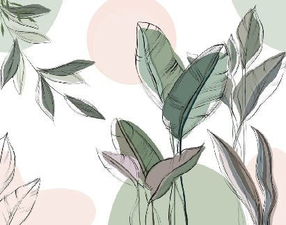 Papier peint panoramique végétal graphique vert, XXL, tendance