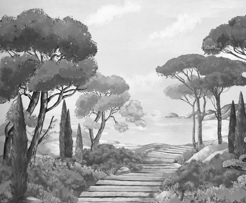 Papier peint balade dans les calanques noir et blanc, XXL, tendance