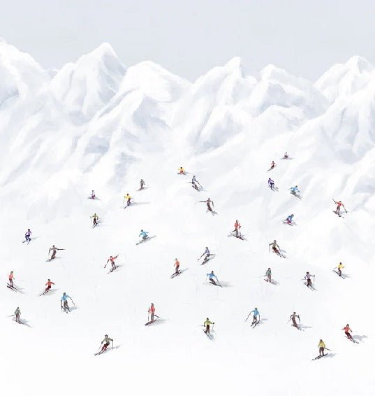 Papier peint montagne skieurs colorés, XXL, tendance