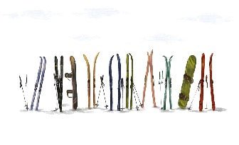 Papier peint panoramique skis colorés, XXL, tendance