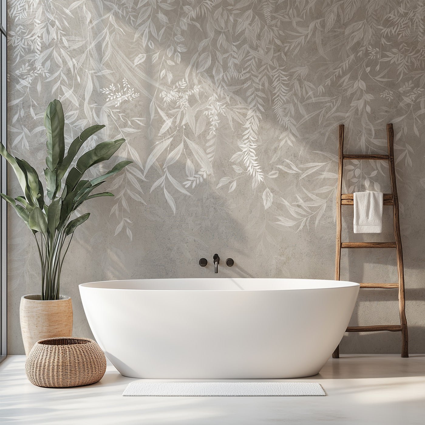 Papier peint design végétal moderne beige - Muralconcept