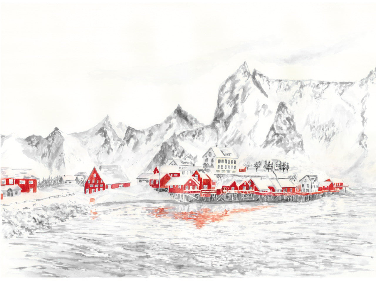 Papier peint panoramique Norvège – Fjord et village de pêcheurs