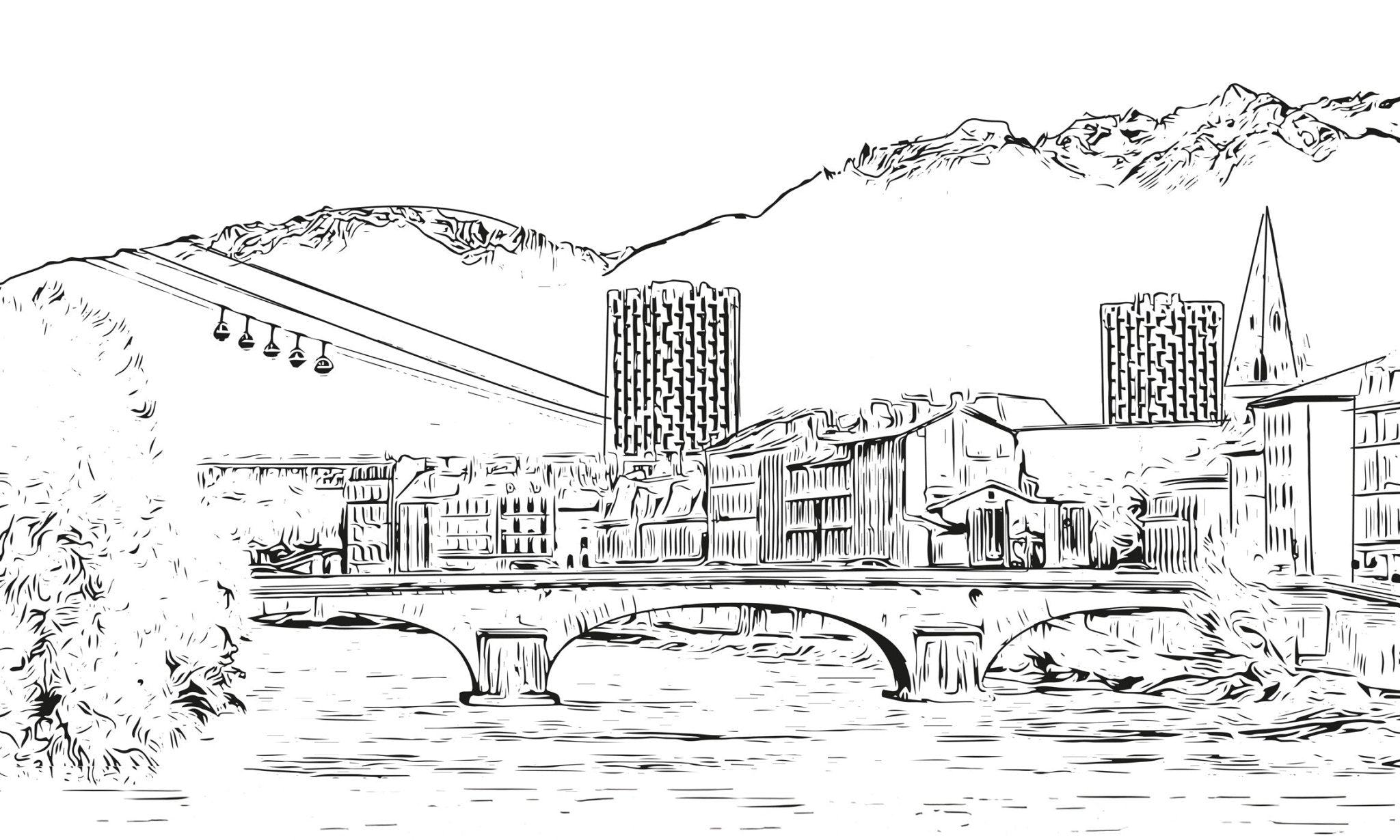 Papier peint téléphérique Grenoble Belledonne, XXL, tendance