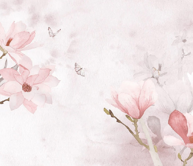 Tapete Aquarell Magnolie Rosa