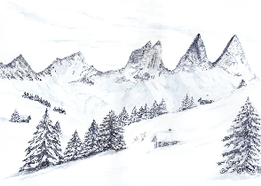 Papier peint aquarelle d’un rêve Alpin - Muralconcept