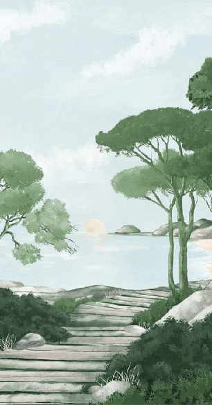 Papier peint balade dans les calanques vert - Muralconcept