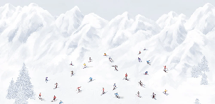 Papier peint montagne skieurs colorés - Muralconcept