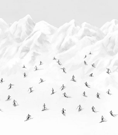 Papier peint montagne skieurs colorés, XXL, tendance