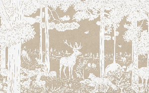 Tapete mit Waldtieren in Beige