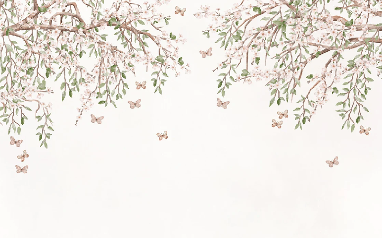 Papier peint papillons et fleurs - Muralconcept