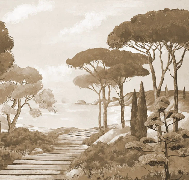 Papier peint balade dans les calanques monochrome