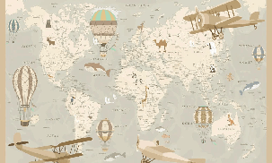 Papier peint enfant carte du monde aviateur - Muralconcept