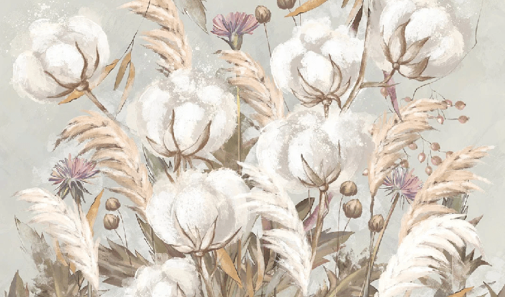 Papier peint panoramique fleur coton - Muralconcept