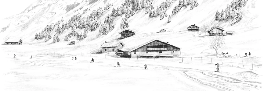 Papier peint Clusaz ski fond montagne Confins - Muralconcept