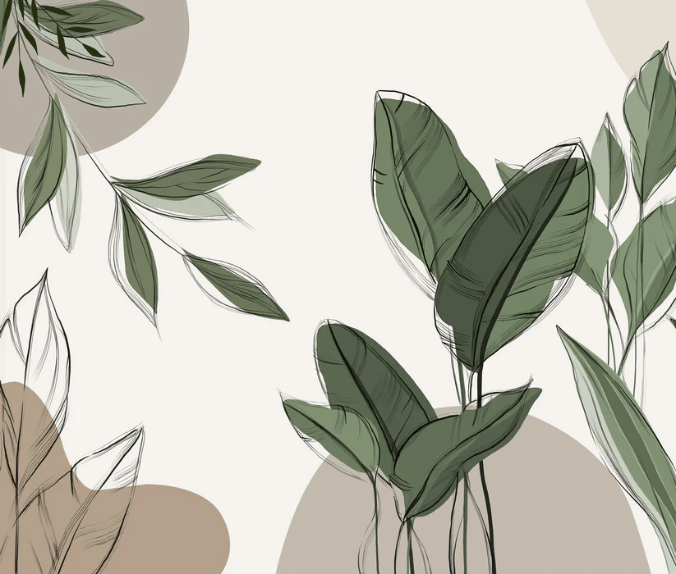 Papier peint panoramique végétal graphique taupe - Muralconcept