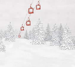 Papier peint montagne télécabine rouge - Muralconcept