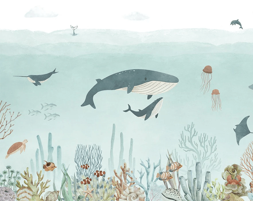 Tapete Baby Wale blau