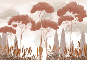 Papier peint cyprès pins et herbes de la pampa terracotta, XXL, tendance