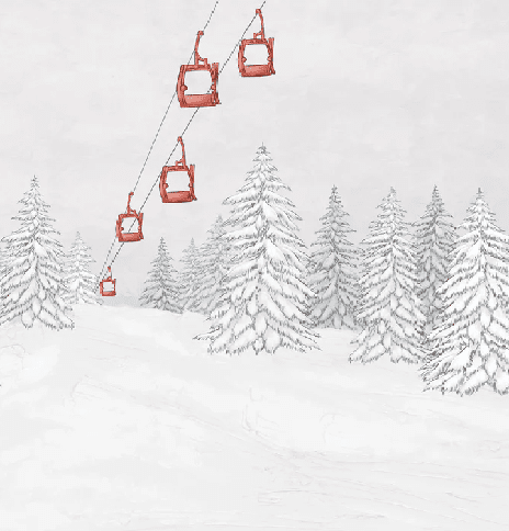 Papier peint montagne télécabine rouge - Muralconcept