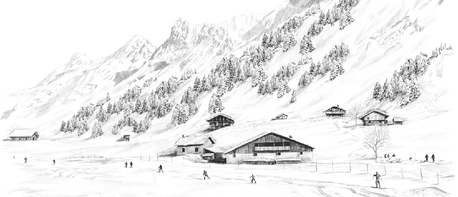 Papier peint Clusaz ski fond montagne Confins - Muralconcept