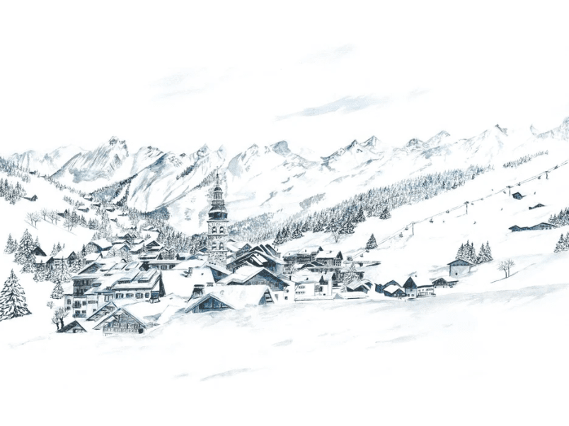 Papier peint panoramique La Clusaz en peinture - Muralconcept