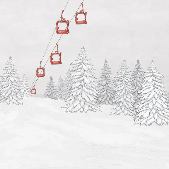 Papier peint montagne télécabine rouge - Muralconcept