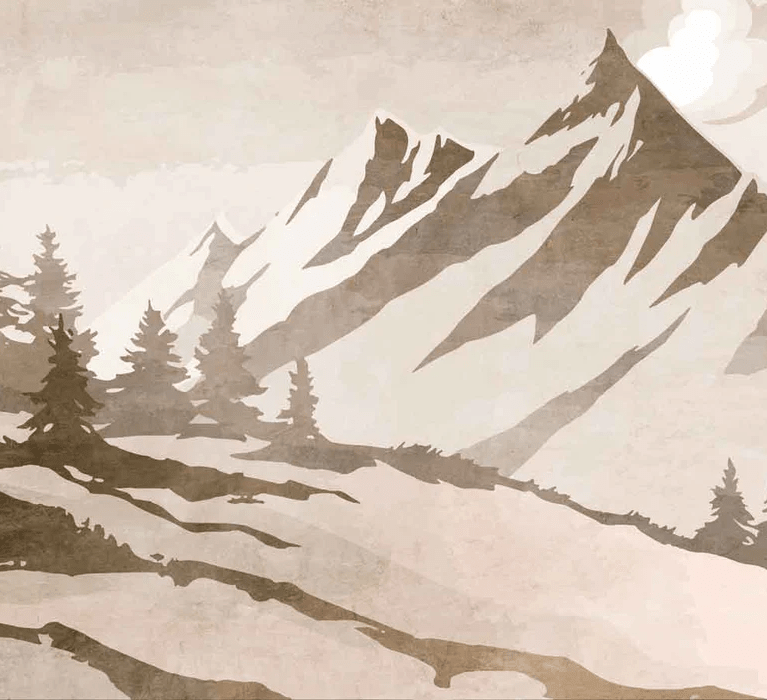 Papier peint sapin et montagne vintage sépia - Muralconcept