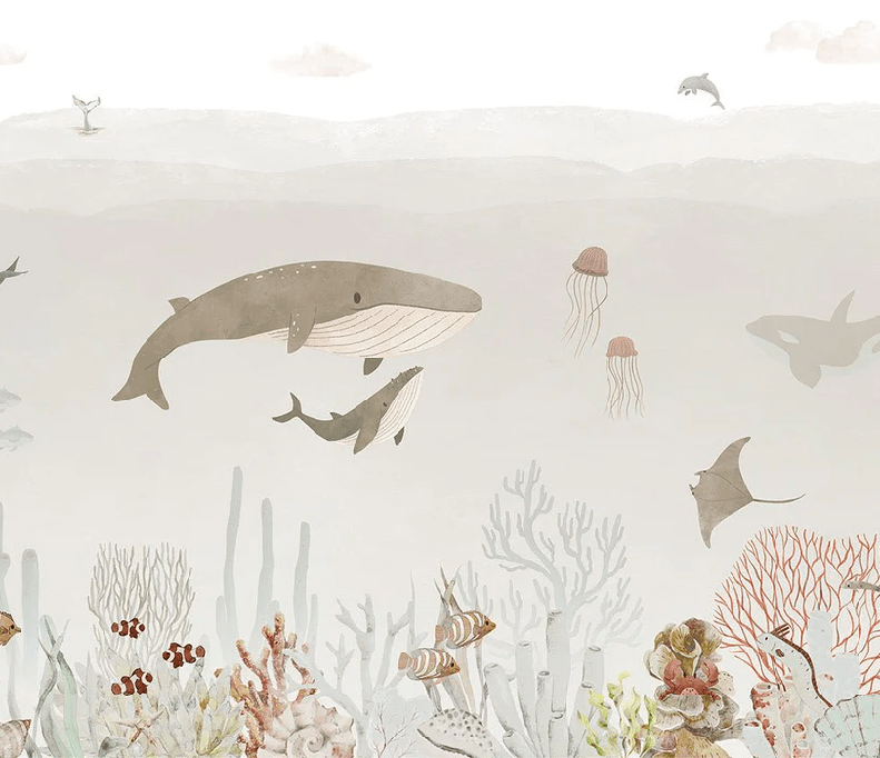Papier peint bébé baleines - Muralconcept