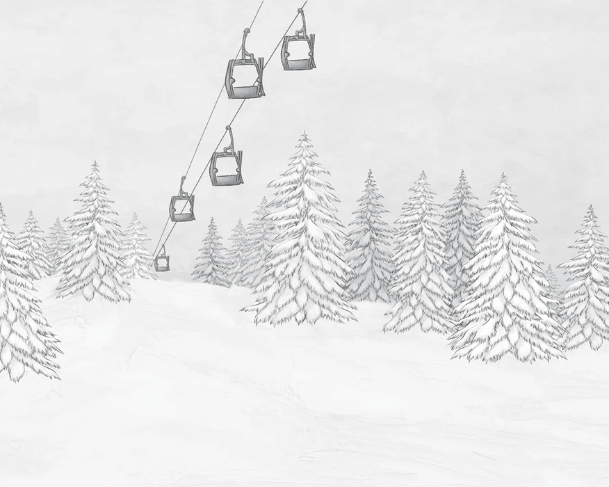 Papier peint montagne télécabine noir & blanc - Muralconcept
