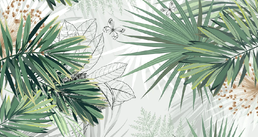 Papier peint salle de bain nature green palm, XXL, tendance