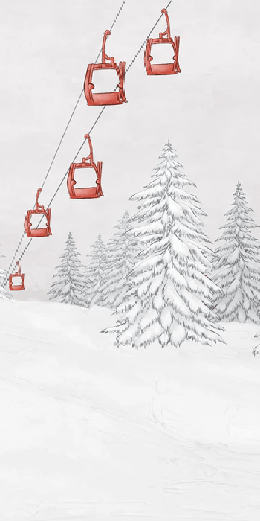 Papier peint montagne télécabine rouge - Muralconcept