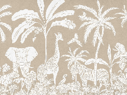 Papier peint enfant safari monochrome beige - Muralconcept