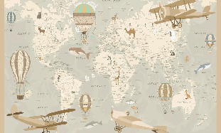 Papier peint enfant carte du monde aviateur - Muralconcept
