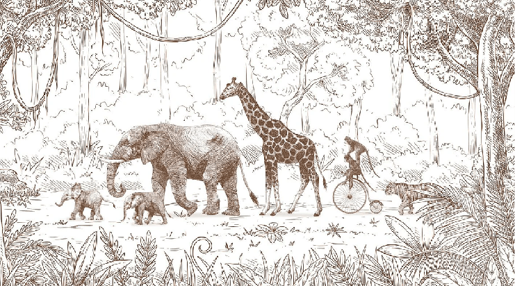 Papier peint jungle enfant monochrome - Muralconcept