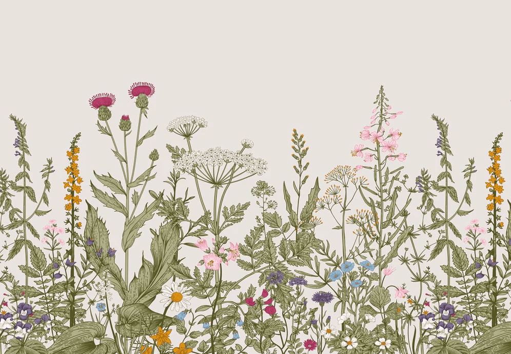 Papier peint fleur botanique folk romantique - Muralconcept