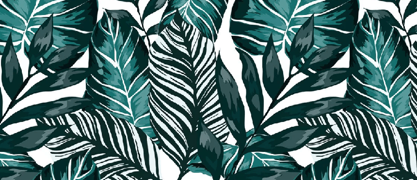 Papier peint intissé feuille couleur bleu paon - Muralconcept