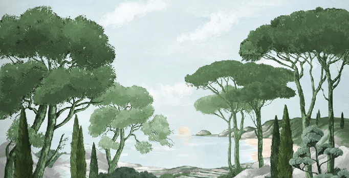 Papier peint balade dans les calanques vert - Muralconcept