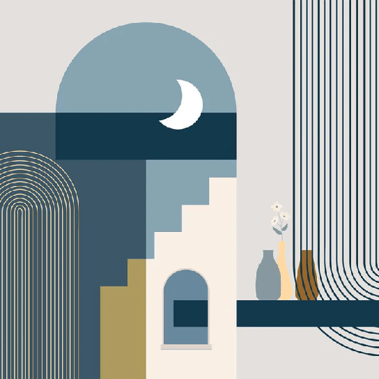 Papier peint arche bleu graphique, XXL, tendance