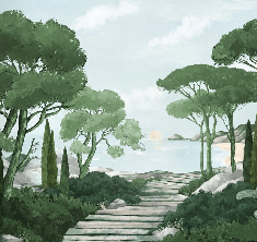 Papier peint balade dans les calanques vert, XXL, tendance